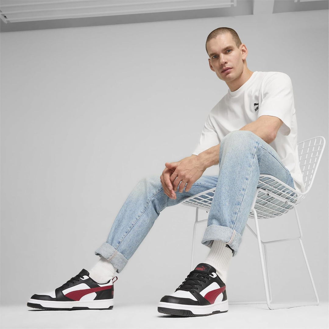 PUMA Unisex Rebound V6 Low Leichtathletik-Schuh 43 EU Puma White Intense Red Puma Black, 43 EU Puma