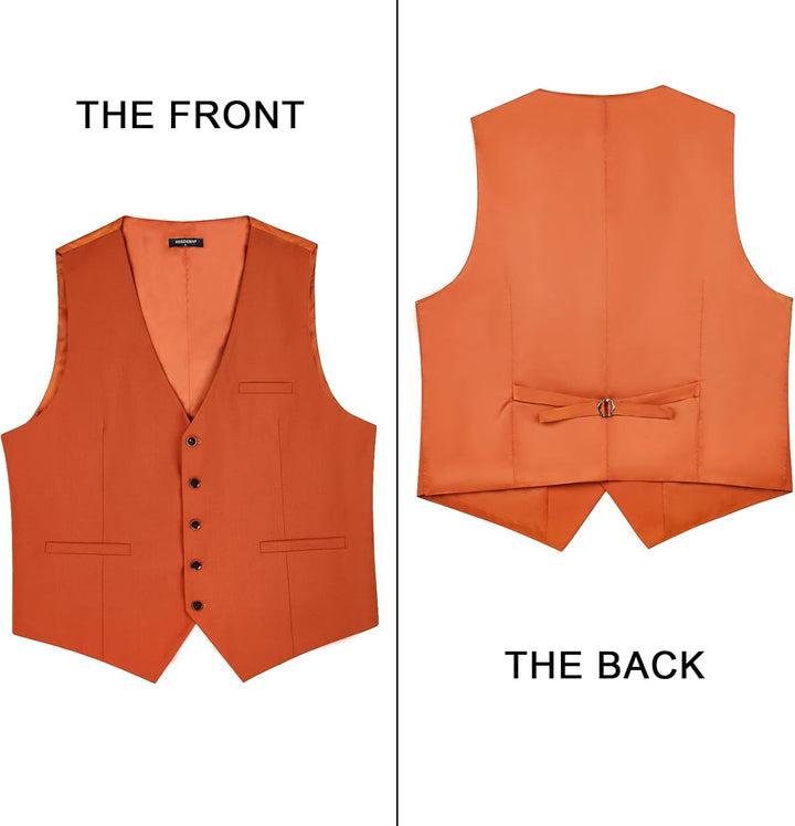 HISDERN Herren Formale Hochzeit Party Weste Baumwolle Einfarbig Weste XS Gebranntes Orange, XS Gebra