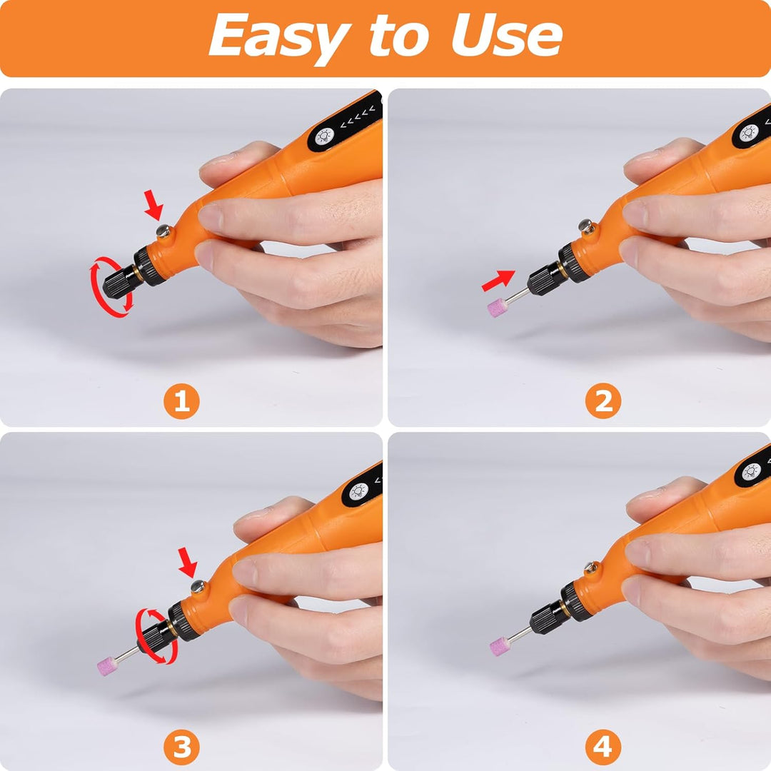 Carehabi Multifunktionswerkzeug Akku, mit LED-Licht, 3 Gang Graviergerät(5000-15000rmp),3.7v Mini Dr