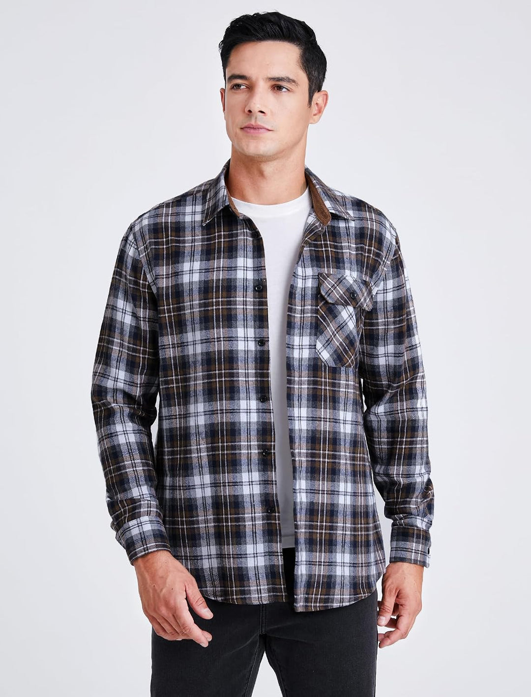 HISDERN Flanellhemd Herren Karierte Hemden Herren Langarm Button Down Baumwolle Holzfällerhemd Regul