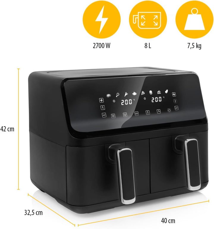 Tristar digitale Heissluftfritteuse mit Doppelkorb - 2 x 4 L Fassungsvermögen - 2700 W - 8 Programme