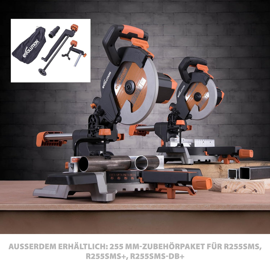Evolution Power Tools R210SMS Zubehörpaket für Gehrungssägen, inkl. 2 Klemmen, Staubbeutel und Sauga