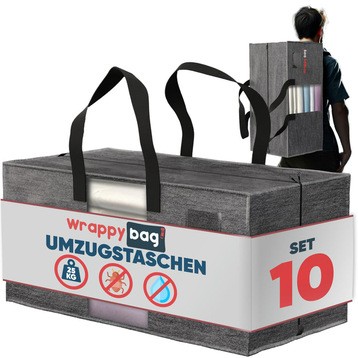 WRAPPYBAG 10er-Set Kunststoff Aufbewahrungstasche – Jumbo XXL Tasche Gross – Wasserabweisend, Stabil