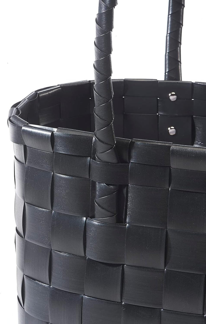 Kobolo Tasche Einkaufstasche Einkaufskorb geflochten Kunststoff Shopper - Noir XXL - schwarz