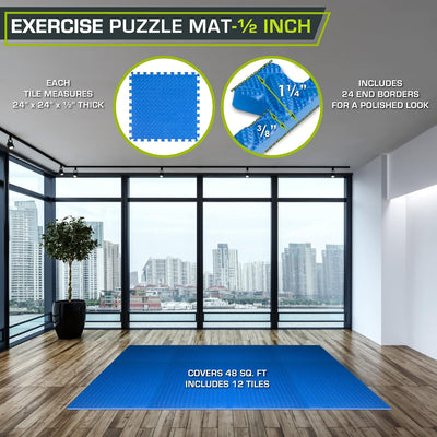 ProsourceFit Puzzlematte 1,2 cm dick – 4,4 m² - 12 Ineinandergreifende Eva Bodenschutzmatten – Boden