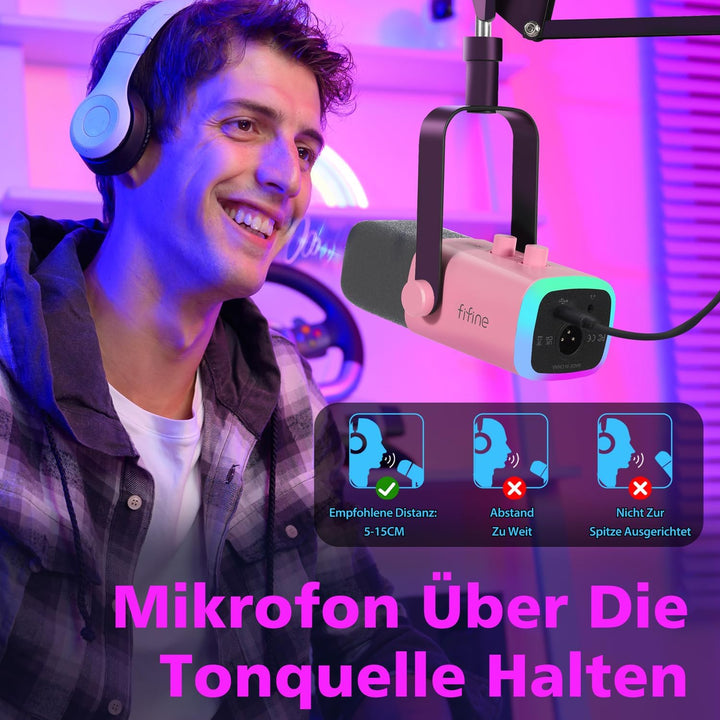 FIFINE XLR Streaming Mikrofon mit Arm für Podcast Studio, USB Dynamisch Microphone Gaming PC mit Stu