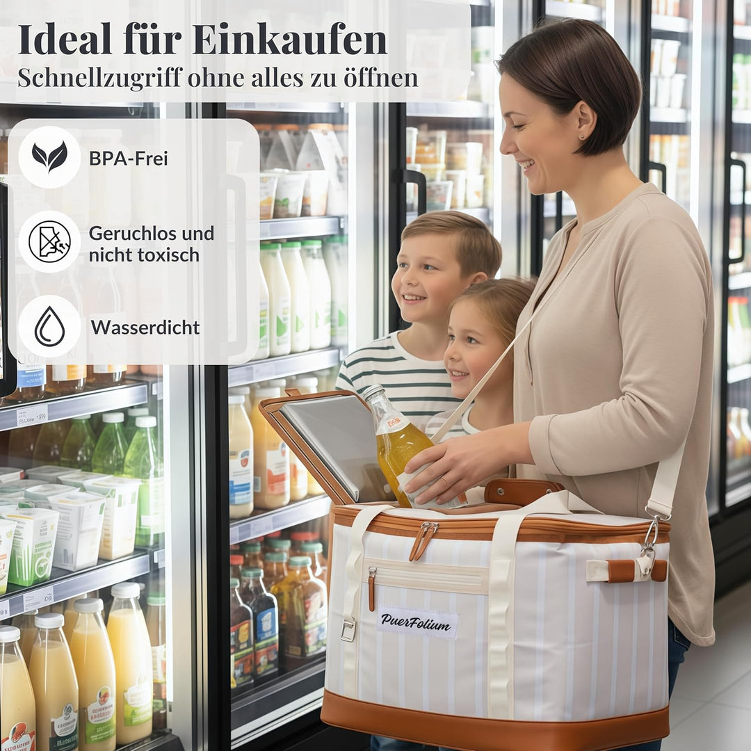 Kühltasche Gross 45 L Faltbar Wasserdicht Kühlbox Cooler Bag für Picknick Strand Camping Auto Einkau