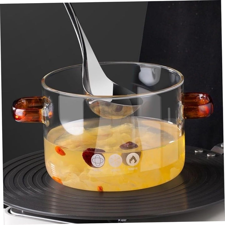 Klarer Topf mit Deckel, 1,5 l, Glastopf mit zwei Griffen, mikrowellengeeignet, klarer Simmertopf, hi