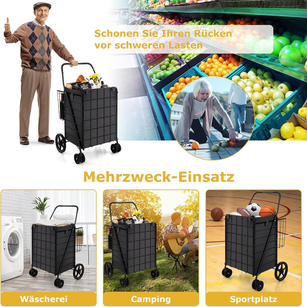 GOPLUS Klappbarer Einkaufswagen, Mehrzweckwagen bis zu 40 kg belastbar, Einkaufstrolley mit Rollen &amp;