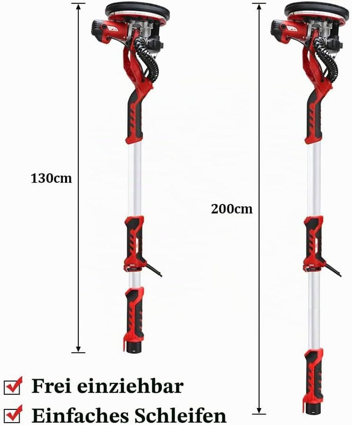hzexun Trockenbauschleifer, Deckenschleifer 1250W, 2800 1/min max,Teleskop Langhalsschleifer mit Sel