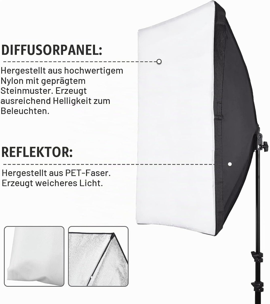 Softbox Set Fotostudio, Andoer 50×70cm Softbox mit 2 m Lichtstativ, Professionelle Fotografie E27-So