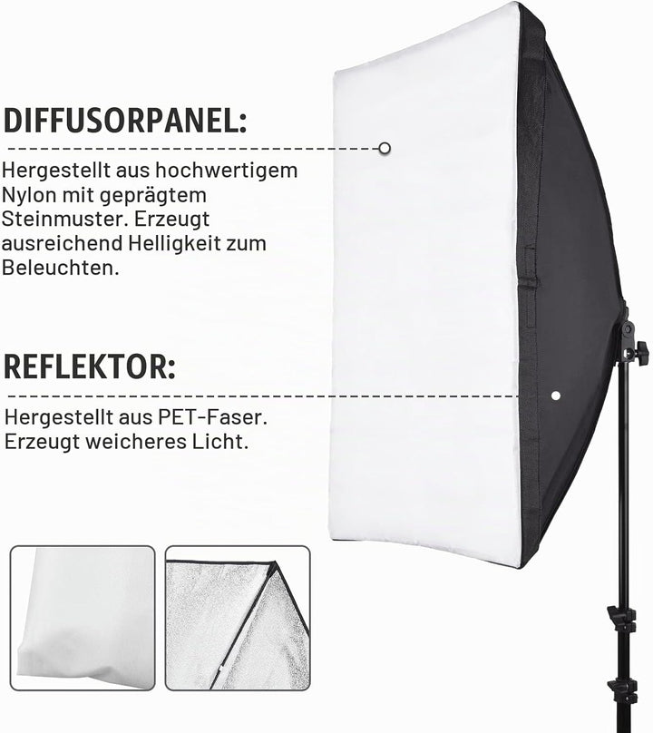 Softbox Set Fotostudio, Andoer 50×70cm Softbox mit 2 m Lichtstativ, Professionelle Fotografie E27-So