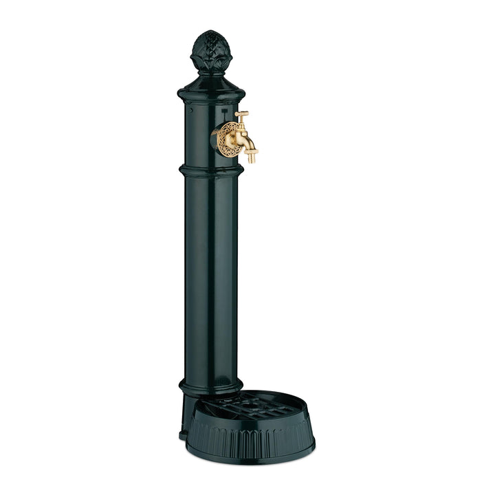 Relaxdays Standbrunnen antik, mit Wasserhahn & Becken, HxBxT: 83 x 26 x 31,5 cm, Wasserzapfsäule Gar