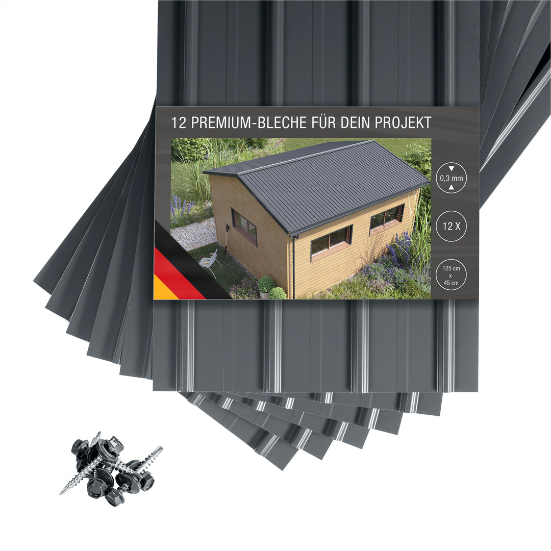 Smart Cover H12 12x Profilblech/Metallblech/Trapezblech/Wellblech/Dachblech RAL 7016 inkl. Schrauben