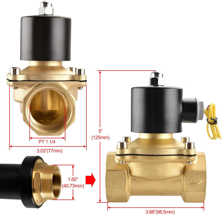 Heschen Messing Elektrisches Magnetventil, 2W-320-32, PT 1-1/4'', DC12V, Direktwirkung Wasser Luft,