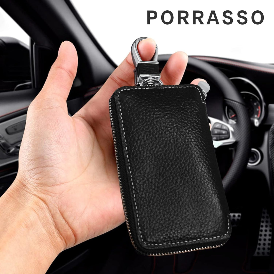 PORRASSO Schlüsseletui Leder Schlüsseltasche Tragbar Schlüsselanhänger Tasche Herren Kartenhalter Sc