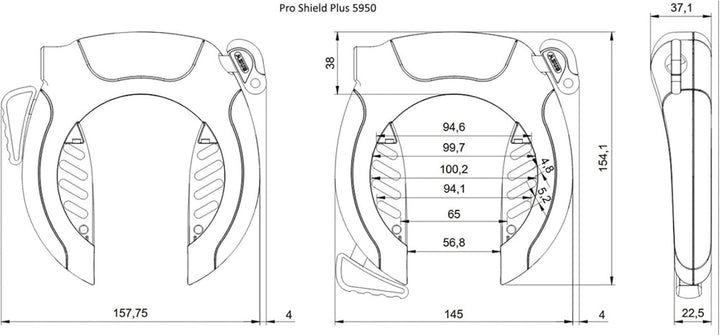 ABUS Rahmenschloss Pro Shield Plus 5950 NR + Anschlusskette 6KS/100 + Schlosstasche ST 5950 Single,