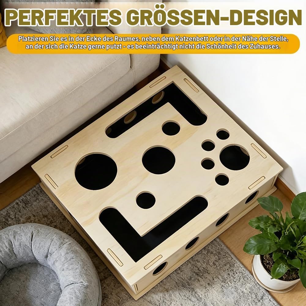 Katzenkratzpuzzle Anreicherungsbox, 30 * 25CM Katzen Kratzbrett, Kratzpuzzle Spielbox Holz mit Kratz