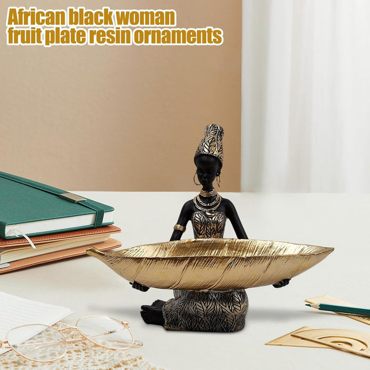Generisch Obst -Servierplatte, Nahrungspflichten | Harz African Black Woman Fruit Display Tablett -