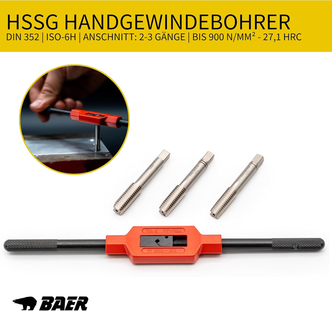 BAER SET HSS Handgewindebohrer | Schneideisen | Werkzeuge : M 3-12 - Gewindeschneider-Set | Gewindes