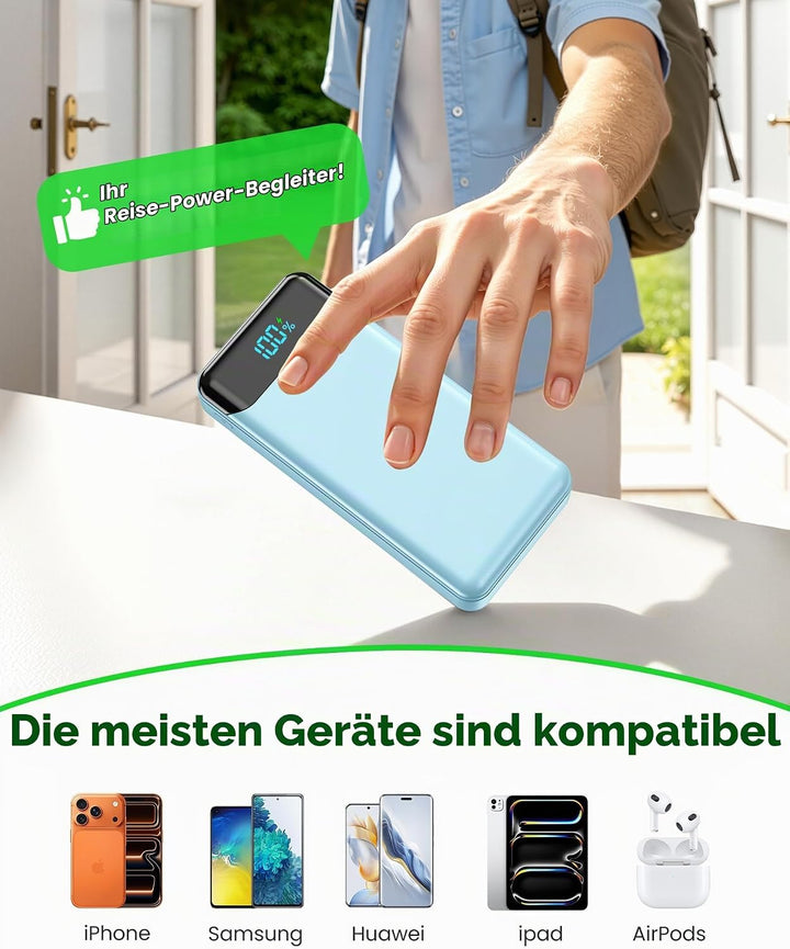 Enerwow Power Bank 27000mAh, Powerbank Schnellladen mit Integriertem USB-C Kabel, 4 Ausgänge &amp; 3 Ein