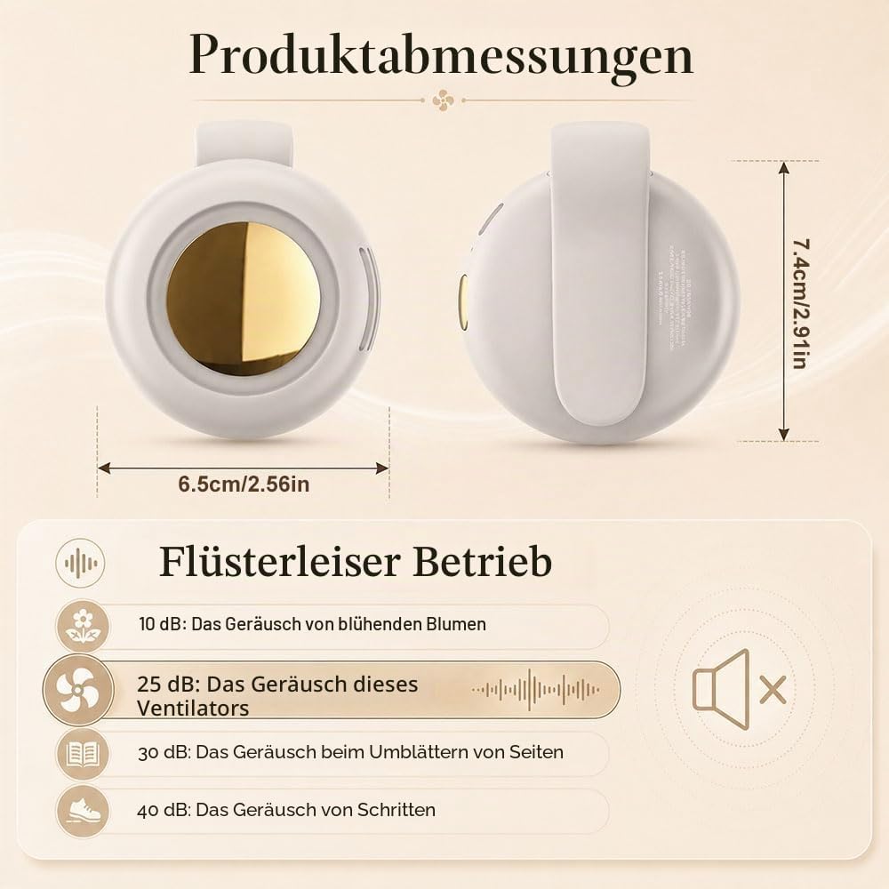Tragbarer Clip Ventilator, Leiser Mini Ventilator ohne Flügel, mit 3 Geschwindigkeiten & 360° Drehba