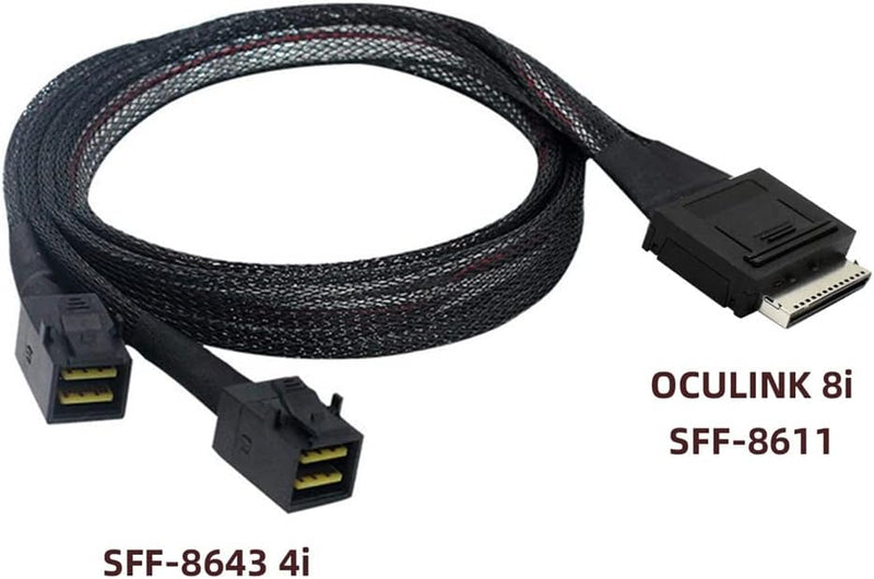 NFHK OCuLink 50cm PCIe PCI-Express SFF-8611 8x 8-Lane zu Dual SFF-8643 HD 4x SSD Daten Aktiv Kabel D