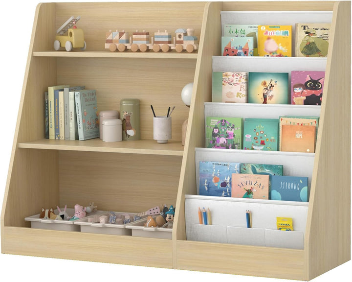 Garden 4 you Kinderregal,Bücherregal Kinder,Kinderregal mit 4 Ablage und 3 offenen Fächern,Bücherreg