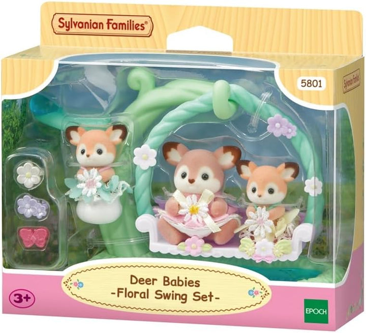 Sylvanian Families 5801 Reh Babys mit Blumenschaukel Spielset, Set mit Tierfiguren, Spielzeug für Ki