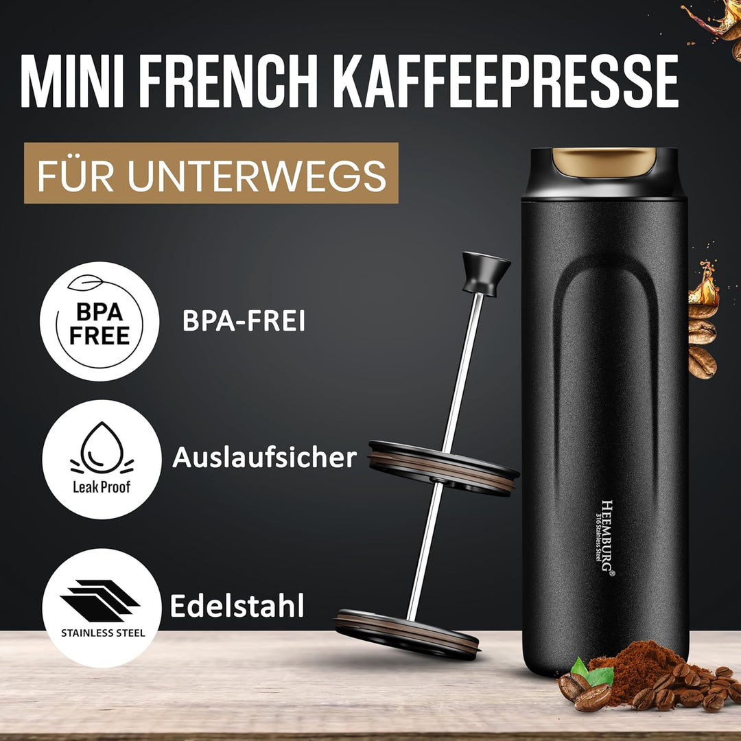 Mini French Coffee Press To-Go aus Edelstahl | unterwegs Thermo Klein Kaffeebereiter doppelwandig is