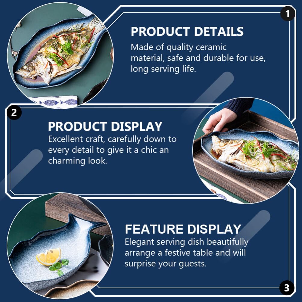 Cabilock Fischteller Keramik Fischplatte Porzellan Servierteller Fischform Lachsplatte Vorlegeplatte