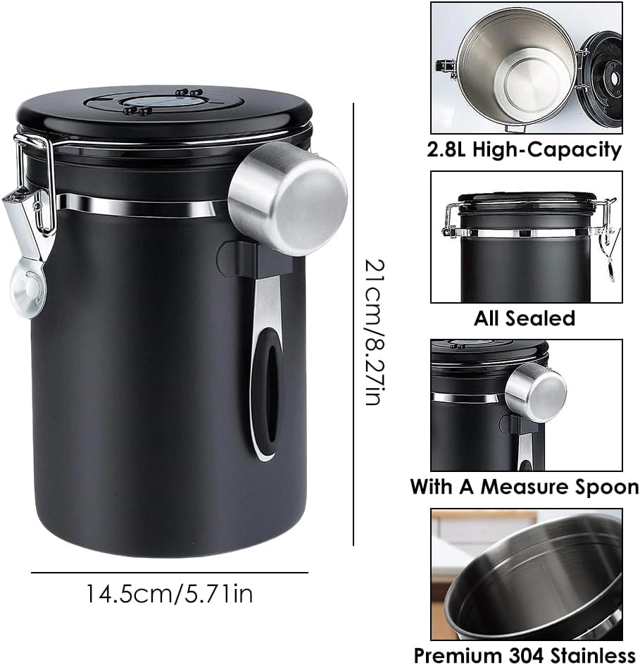 Kaffeedose, Kaffeebohnenbehälter, Vakuum Kaffee Dose, 2,8 L Kaffeebohnen aus Edelstahl, mit Datumsan