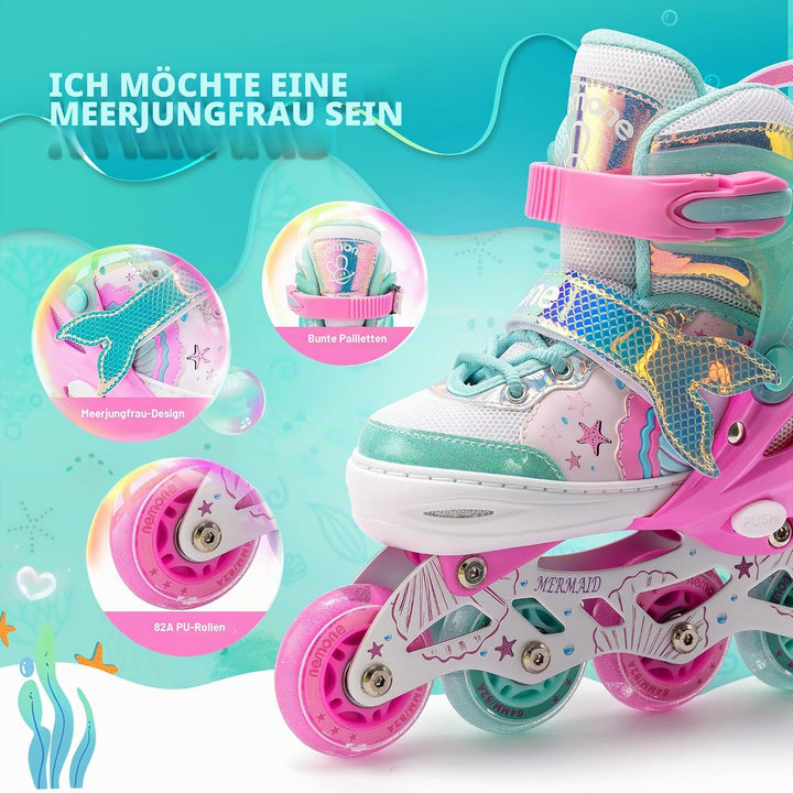 NEMONE Inliner für Mädchen Kinder 4 Grössen Verstellbar Blau Violett Inliner für Kinder Drinnen Drau