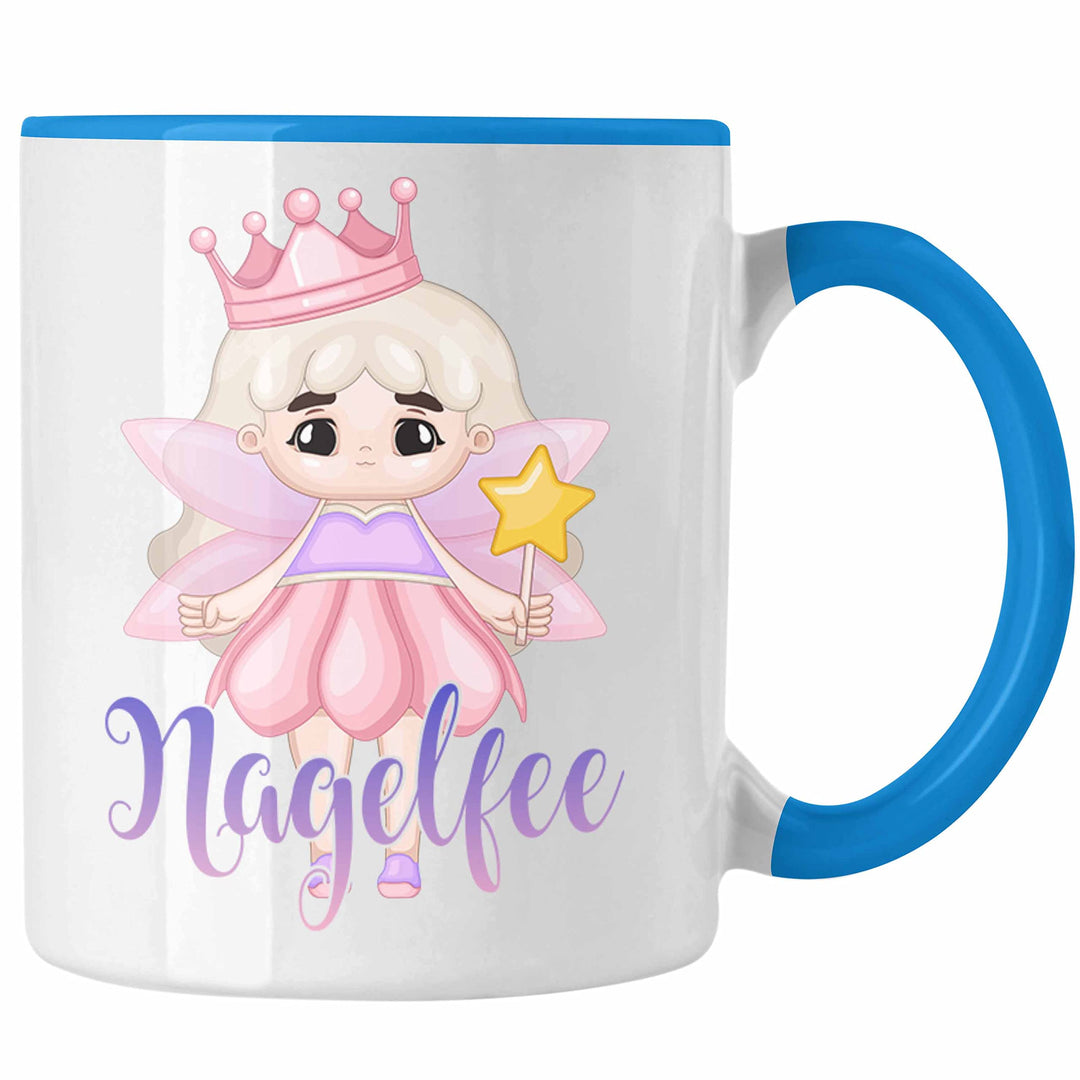 Trendation - Nagel-Fee Tasse Geschenk Nagelstudio Mitarbeiterin Gel-Nägel Spruch Süsse Grafik (Blau)