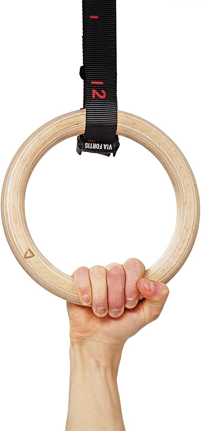 VIA FORTIS Premium Turnringe aus Holz inkl. Gurte, Tasche & Workout-Guide – Gym Ringe für Calistheni