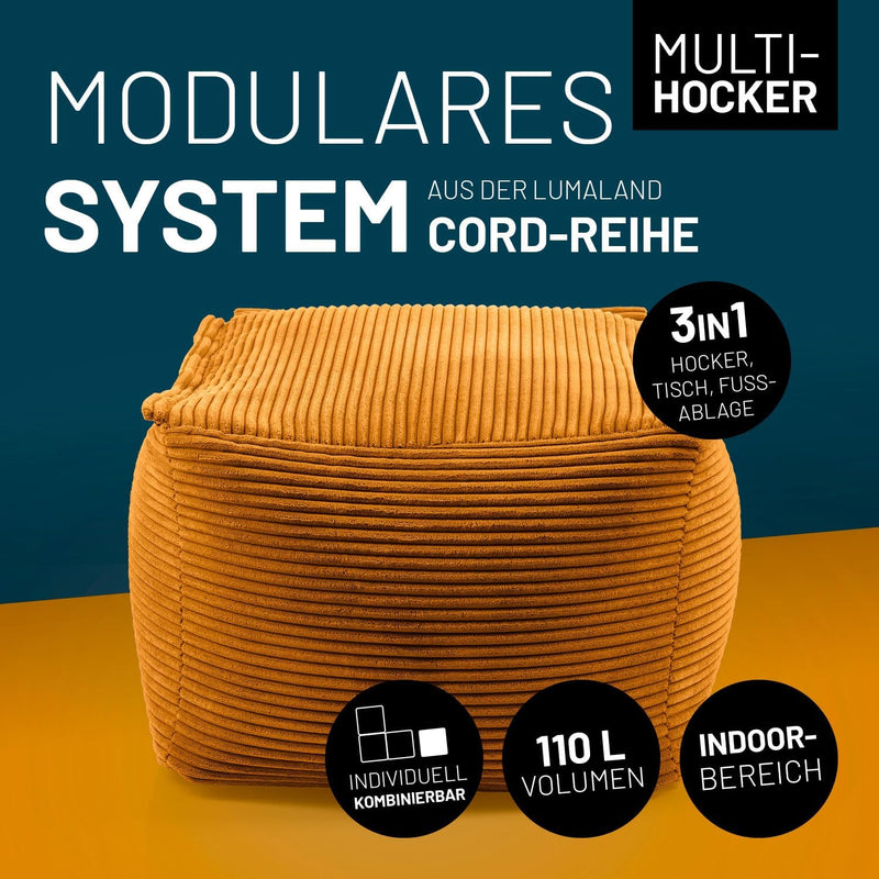 Lumaland Modular Sitzsack-Hocker - Cord-Reihe | Indoor Sitzsack mit Softer Struktur, ideal Sofa Modu