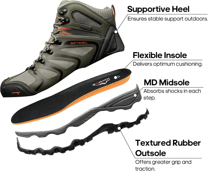 NORTIV 8 Herren 160448_m-w Wanderstiefel 43 EU Weit Armee Grün Schwarz Orange, 43 EU Weit Armee Gr&#