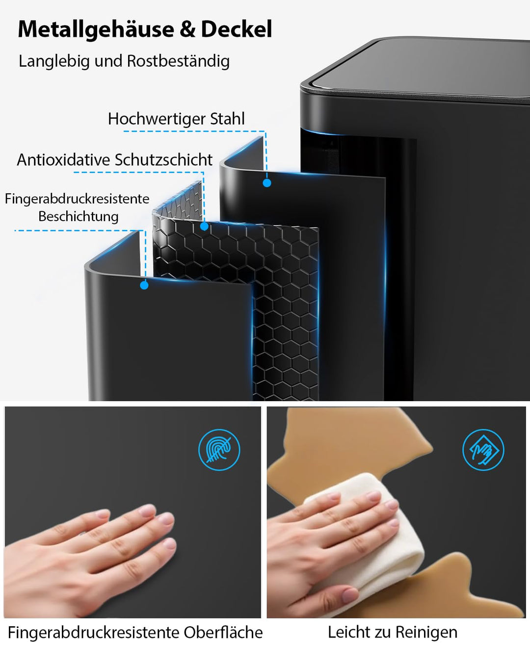 lovewind Mülleimer, 3 x 15L Recyclingeimer, 3-Fach-Mülleimer für Recycling und Abfall, inklusive mag