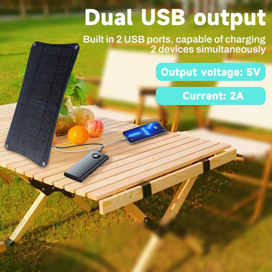 DEWIN 10W Solarpanel IPX6 Wasserdicht Tragbar Solar Ladegerät 2 USB-Ausgänge für Camping