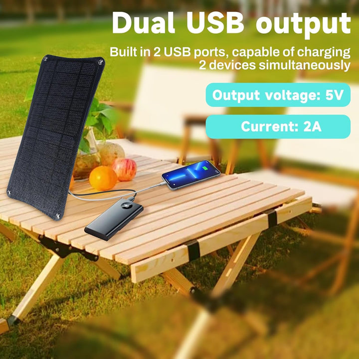 DEWIN 10W Solarpanel IPX6 Wasserdicht Tragbar Solar Ladegerät 2 USB-Ausgänge für Camping