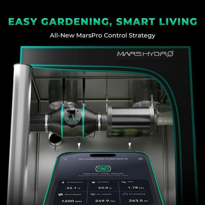 MARS HYDRO 4 Zoll Smart Inline Fan Kit, mit variablem Geschwindigkeitsregler, Temperatur- und Luftfe