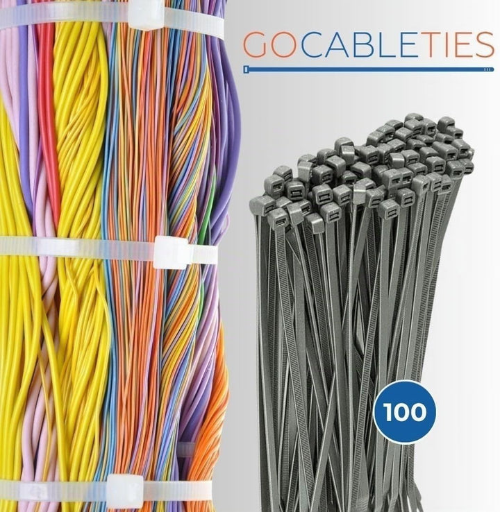 Gocableties, 100 Stück strapazierfähige Nylon-Kabelbinder, hochwertig, robust, 370 x 7,6 mm, silber