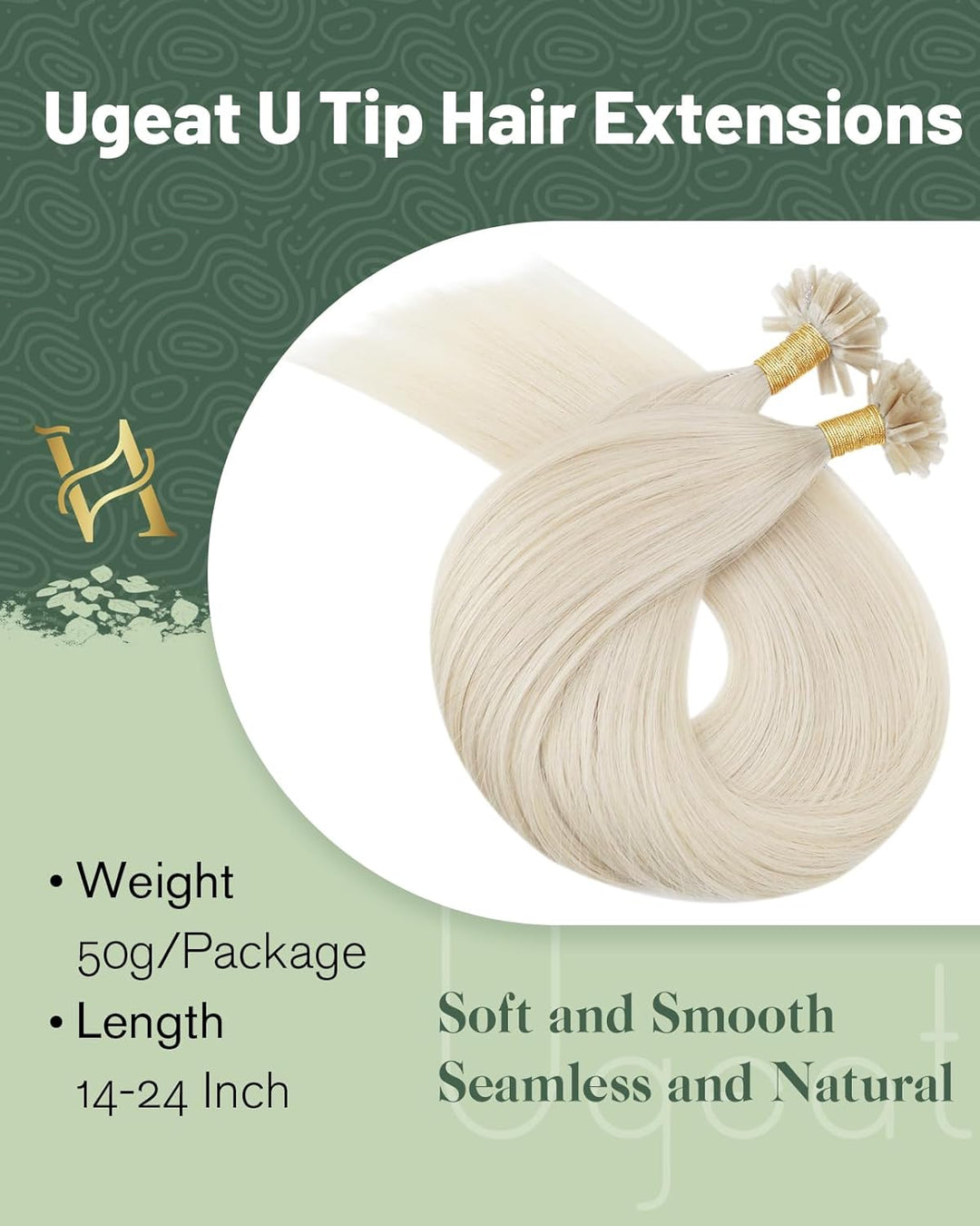 Ugeat Haarextensions Keratin Tip Bonding 55cm U Tip Echthaar Extensions Keratin Weiss Blond Farbe 60
