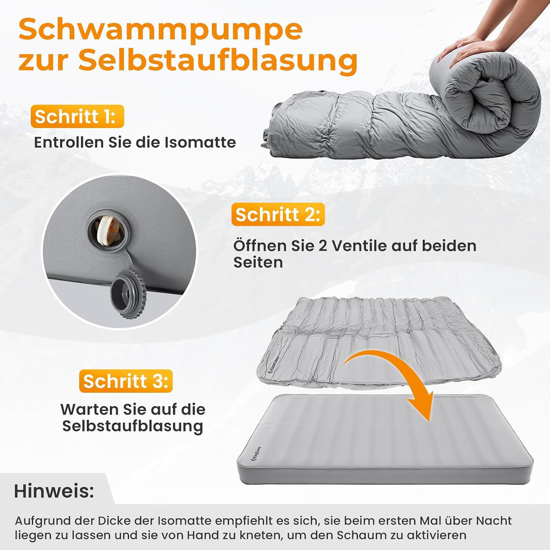 KingCamp Isomatte Camping Selbstaufblasbare Luftmatratze 3D-Konstruktion wasserdicht, leicht und rei