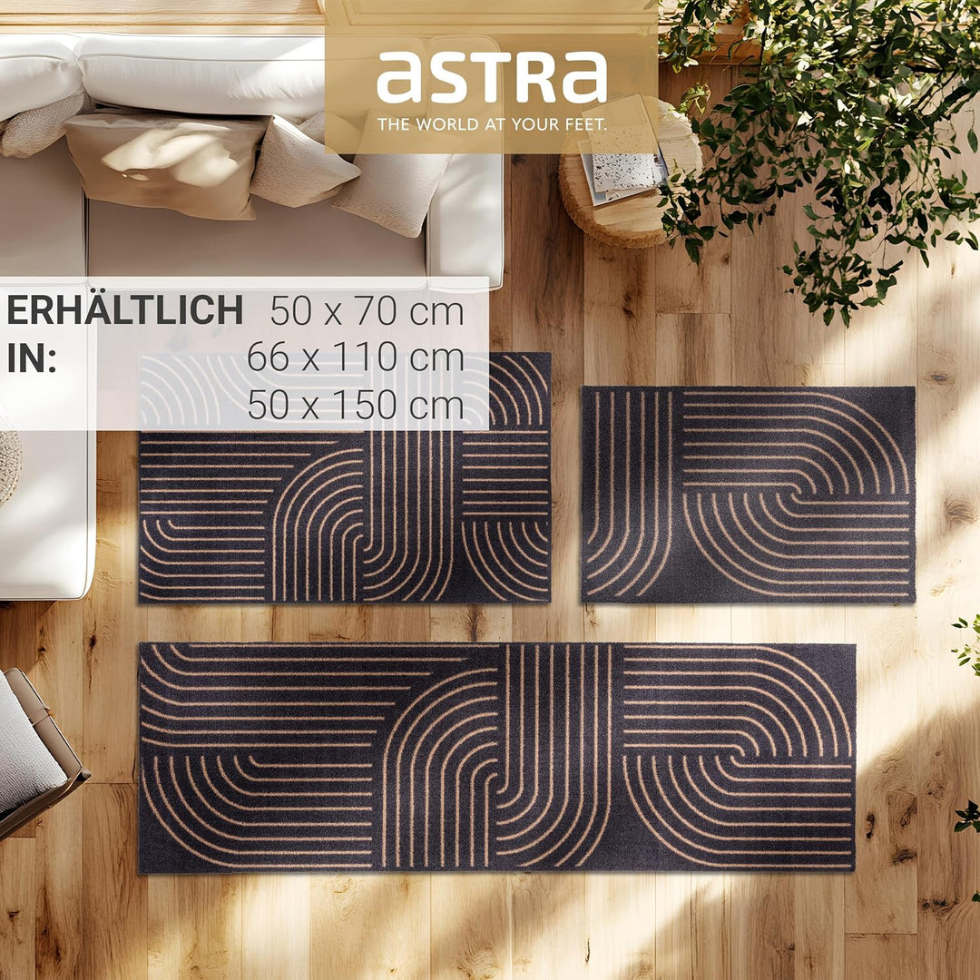 Astra rutschfeste Sauberlaufmatte innen - Kringel schwarz 50 x 70 cm - Wohnraum Fussmatte Design - E