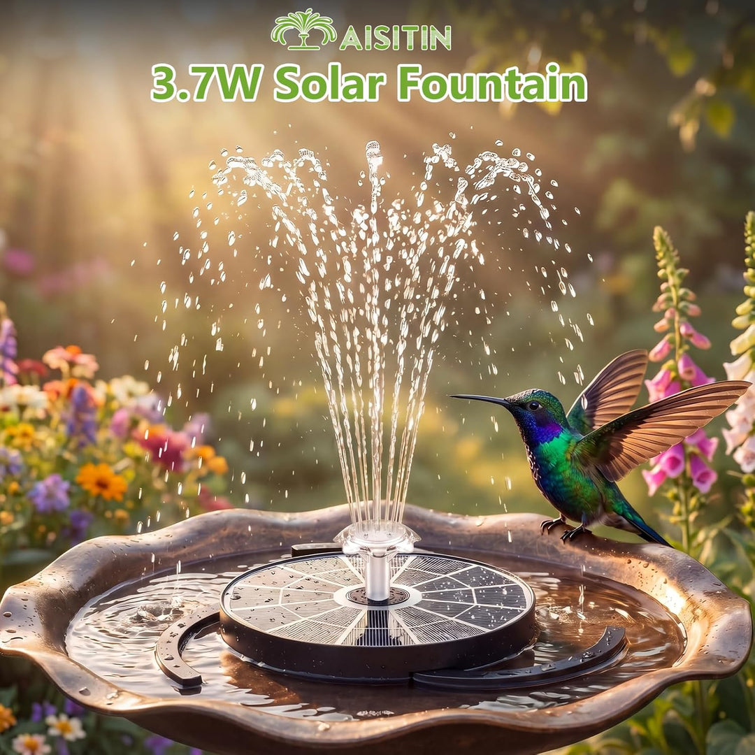 AISITIN Solar Springbrunnen für Aussen Upgraded,3,7W Solarbrunnen für Draussen mit 4 Sprüh Effekten,
