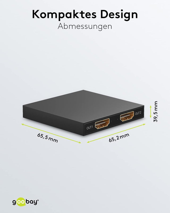 goobay 58480 HDMI Splitter 1 in 2 Out / 4K bei 30Hz (2160p) HDMI Verteiler/HDMI 1.4 Switch für Zwei