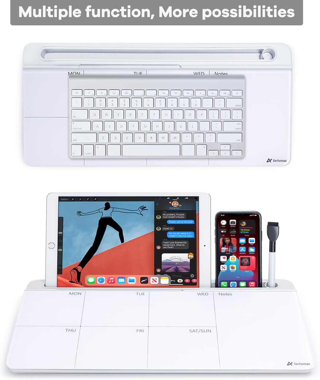 Varhomax Schreibtisch Organizer, Desktop Whiteboard Wochenplaner Glas Weiss Mit Aufbewahrung Abwisch