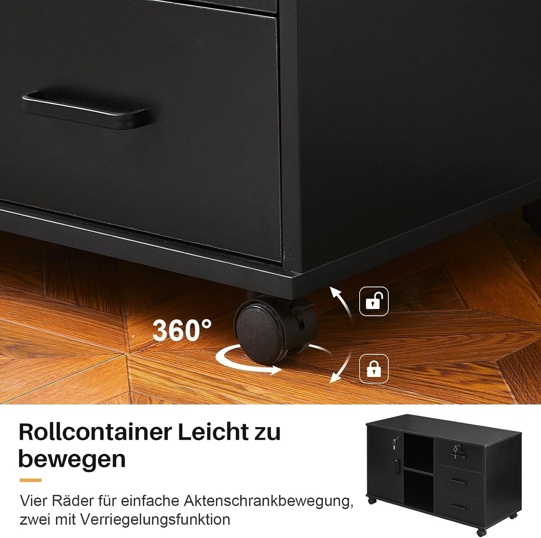ZBAOLTO Aktenschrank,Rollcontainer Abschliessbar Büroschrank mit Tür und 3 Schubladen,Vertikale Büro