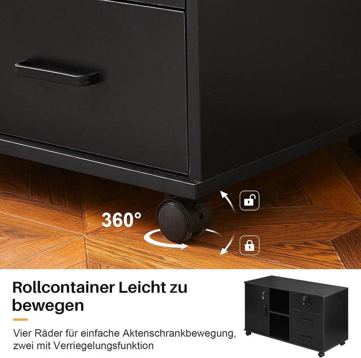 ZBAOLTO Aktenschrank,Rollcontainer Abschliessbar Büroschrank mit Tür und 3 Schubladen,Vertikale Büro